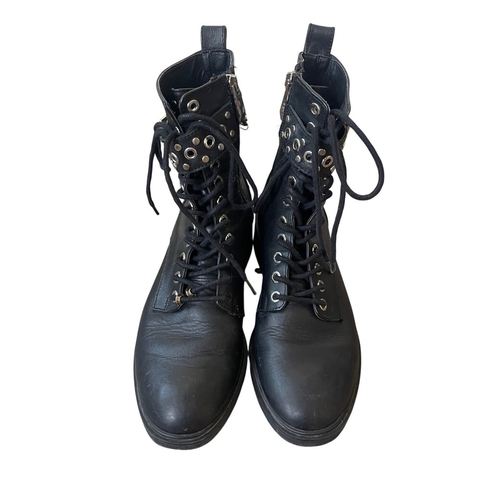 Zara Black Studded Lace Up Combat Boots Size 6.5 Biker Goth Grunge Emo Military - Picture 6 of 12